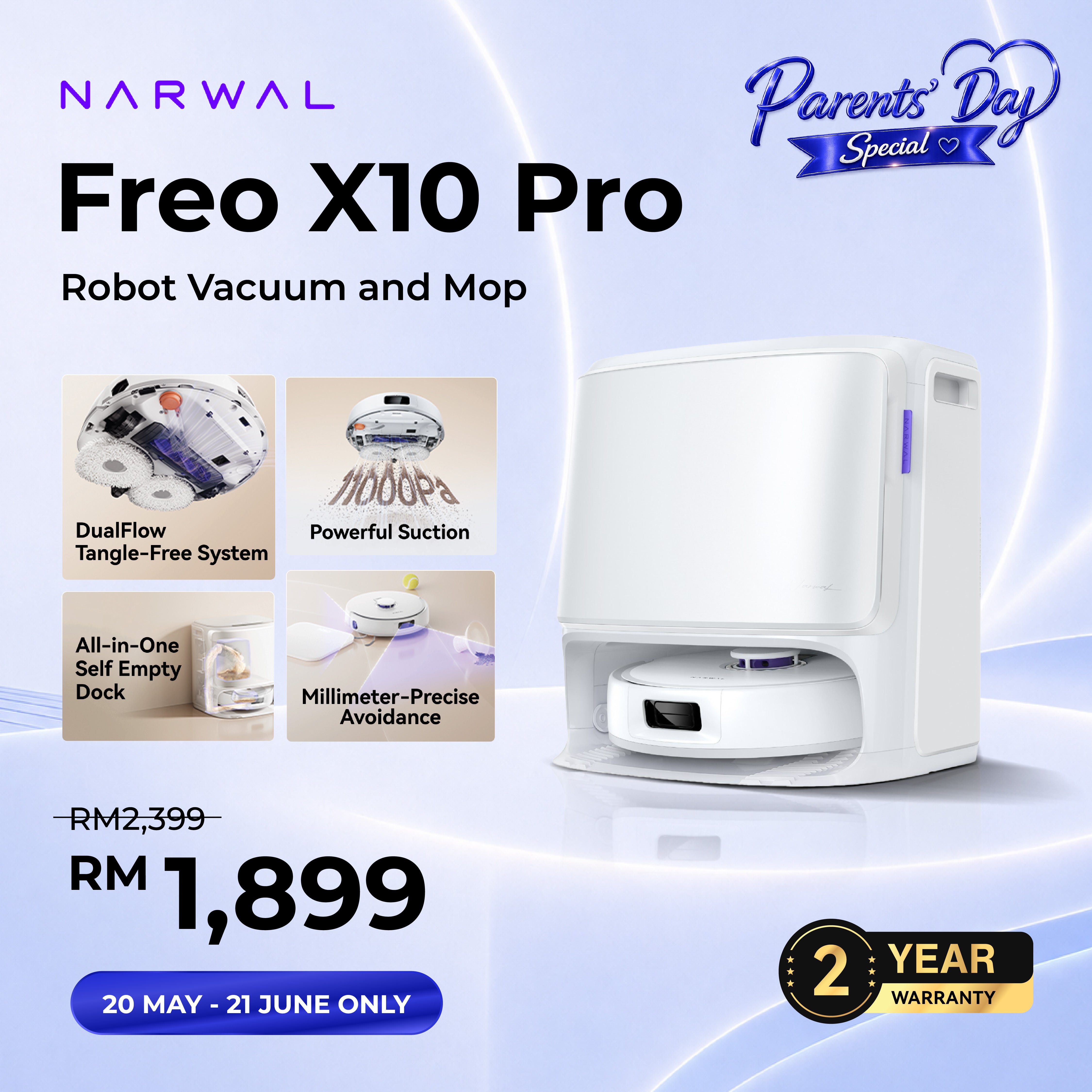 Narwal Freo X10 Pro Robot vacuum cleaner with mop function